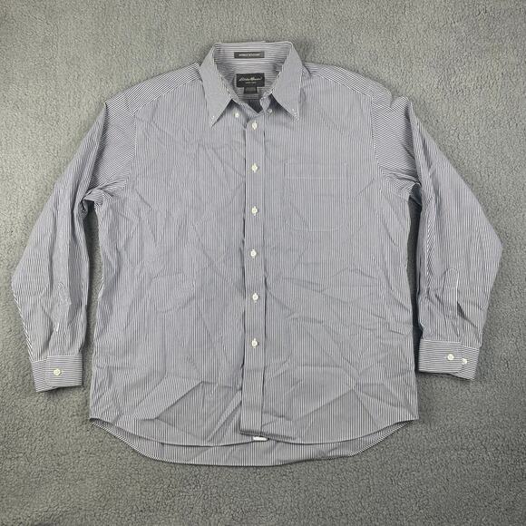 Eddie Bauer Men's Large Blue White Striped Cotton Long Sleeve Button Up Shirt - Picture 1 of 10